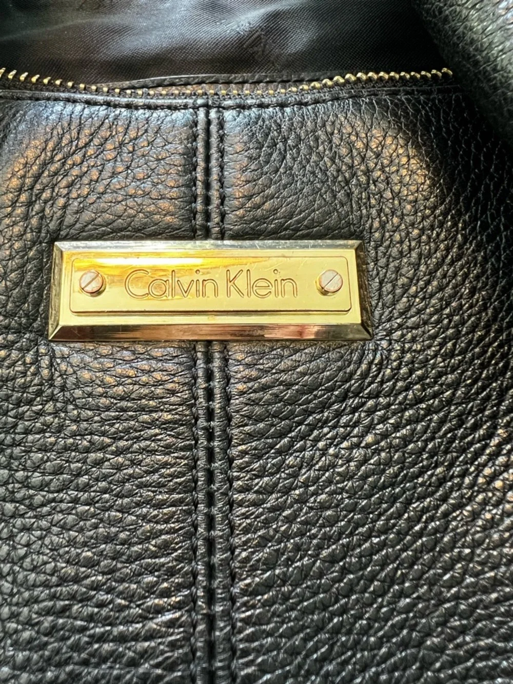Calvin Klein Black Pebbled Faux-Leather Hobo with Gold plated hardware - Picture 2 of 12